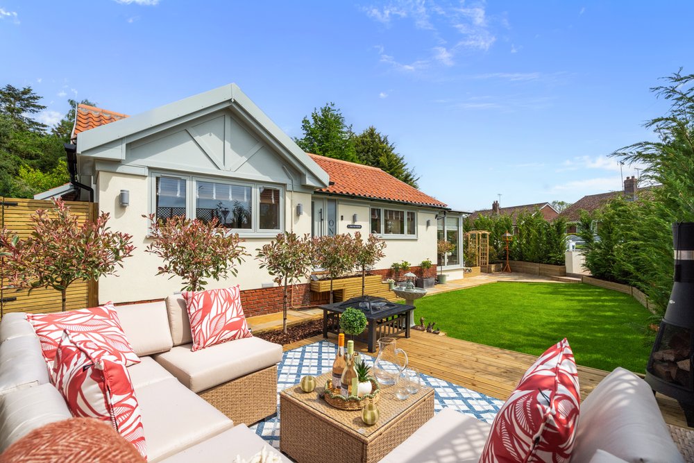 Garden decking area at the rear of a bungalow